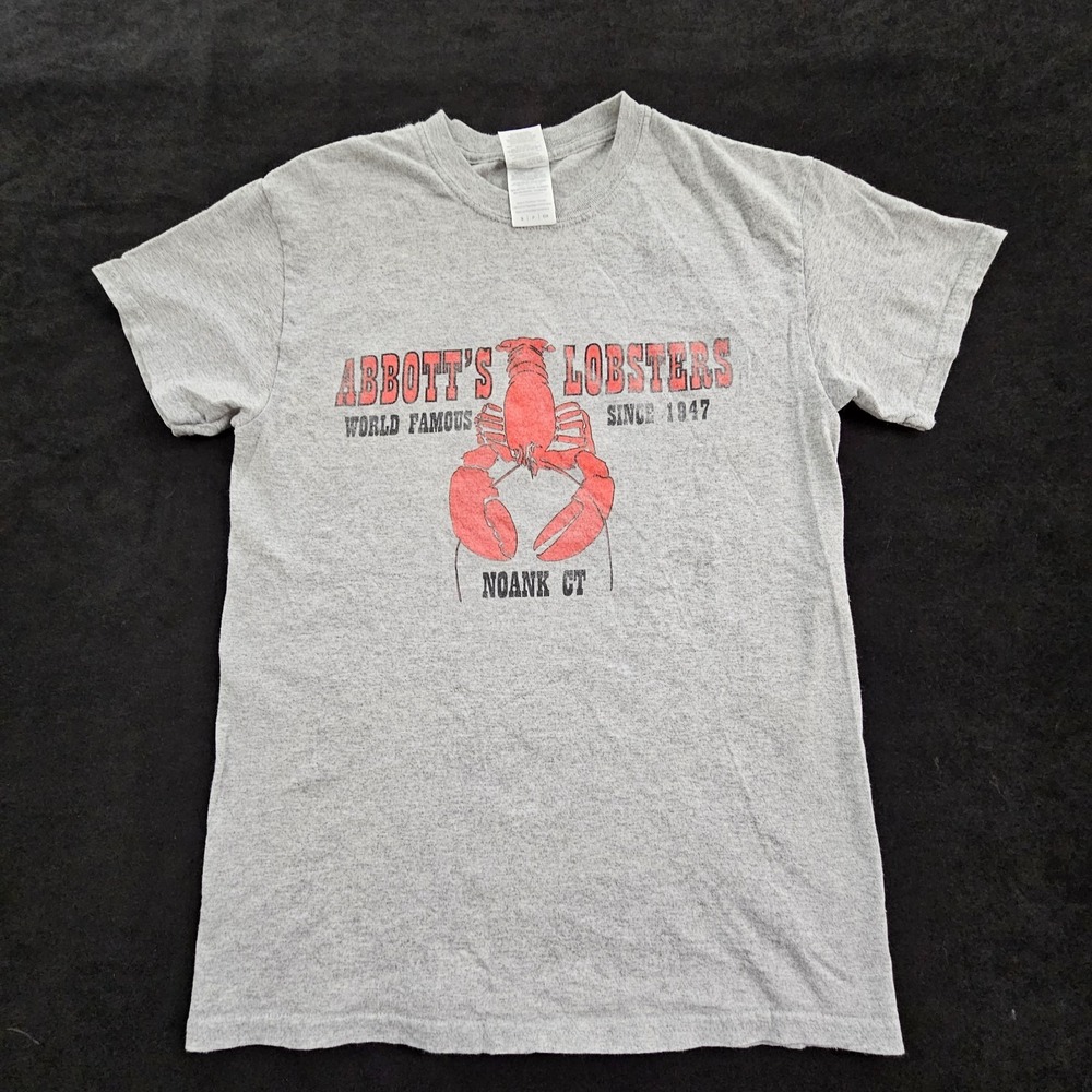 Abbott's Lobsters Noank CT Gray Short Sleeve Cotton Blend T-Shirt Men's S